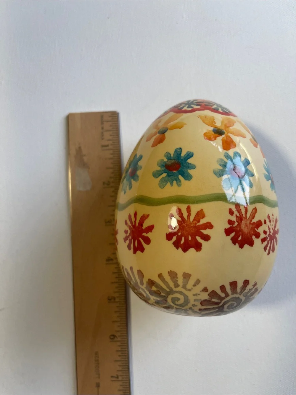 Vintage Hand-Painted Floral Decorative Easter Egg - Cream, Red, Blue, Orange